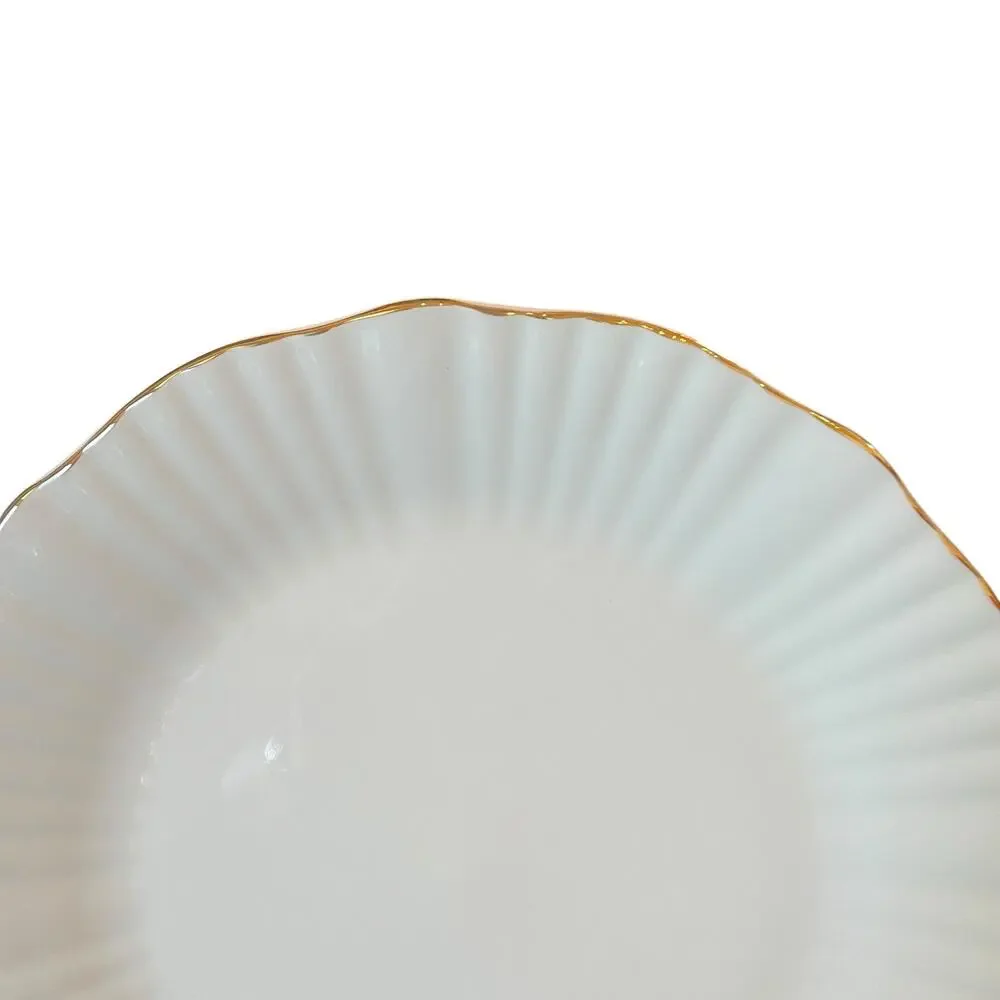 Christian Siriano Porcelain Dinner Plates 10.5in Set of 4 White Gold Trim NEW